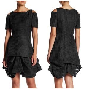 Shani NWT Novelty Cold Shoulder Draped Dress Black Size 16 Scrunched Houndstooth